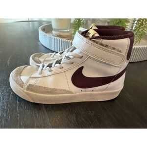 Nike Blazer Mid 77 Kids White Burgundy High Top Sneakers DA4087-119 Size 2Y